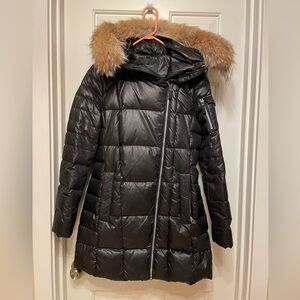 Andrew Marc Black Puffer Coat with Fur Hood